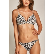 Lovely Chic Ruffle Leopard Printed Spandex Two-Pie