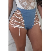 Lovely Chic High Elastic Waist Lace-up Baby Blue P