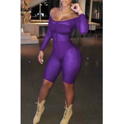 Lovely Sexy U Neck See-Through Purple Polyester On