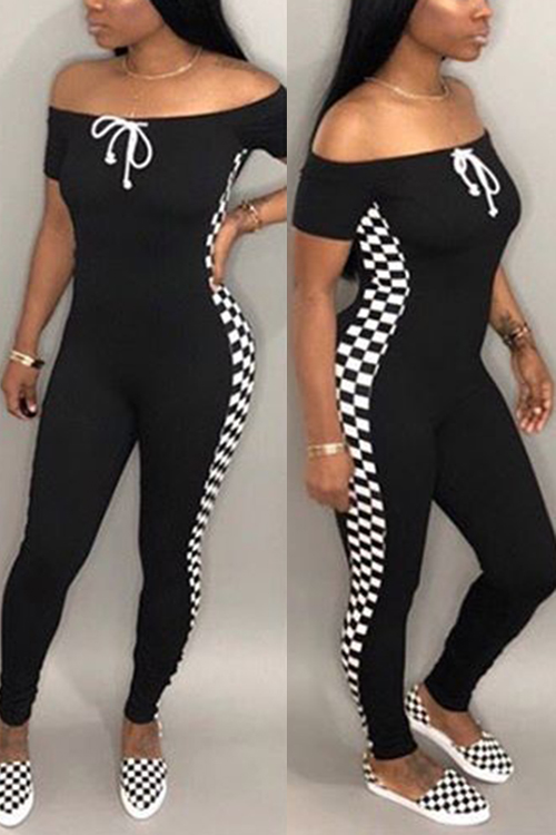 

Lovely Leisure Dew Shoulder Black Polyester One-piece Jumpsuits