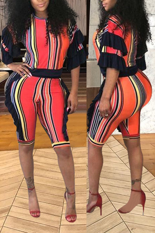 

LovelyFashion Striped Printed Red Polyester Two-piece Short Set