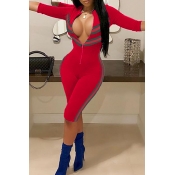 Lovely Polyester Patchwork Skinny Jumpsuits