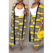 Lovely Trendy Striped Printed Yellow Polyester Two