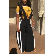 Lovely Casual Printed Yellow Cotton Blends Two-pie