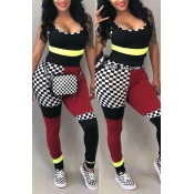 Lovely Casual U Neck Plaid Printed Black Polyester