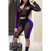 Lovely Fashion Round Neck Striped Black Polyester 