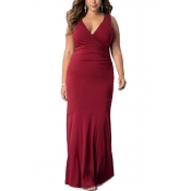 Lovely Fashion V Neck Patchwork Wine Red Blending 