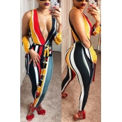 Lovely Sexy V Neck Striped Spandex One-piece Jumps
