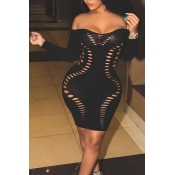 Lovely Sexy Bateau Neck Long Sleeves Hollow-out Bl