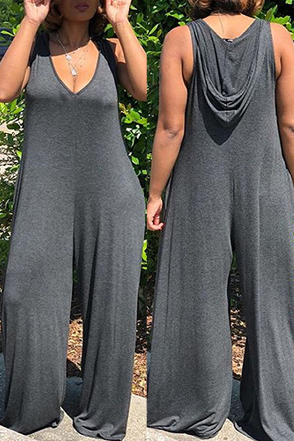 

LovelyCasual Hooded Collar Grey One-piece Jumpsuits
