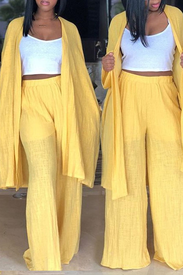 

Lovely Casual Yellow Linen Two-piece Pants Set