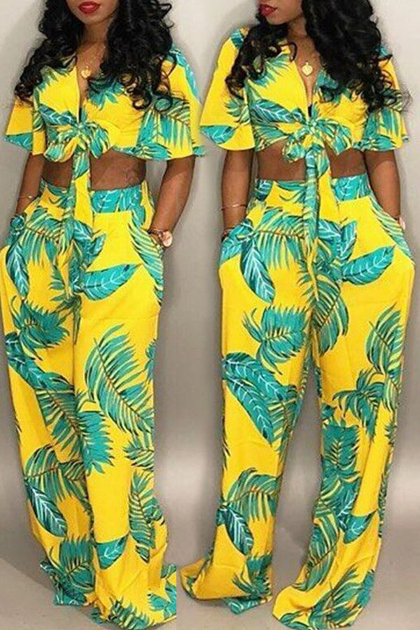 

Lovely Euramerican Printed Yellow Two-piece Pants Set