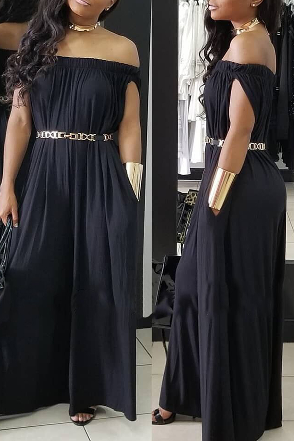 

LovelyCasual Dew Shoulder Black Cotton Blends One-piece Jumpsuit