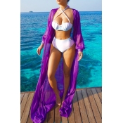 Lovely Purple Chiffon Solid Cover-up