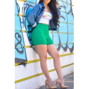 Lovely Casual Bateau Neck Letter Printed Green Twi