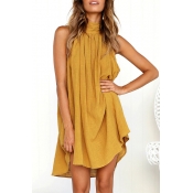 Lovely Fashion Yellow Cotton Knee Length Dress