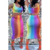 LovelyFashion U Neck Printing Polyester Two-piece 