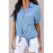Lovely Casual Turndown Collar Buttons Baby Blue Co