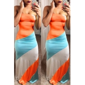 LovelyFashion Bateau Neck Patchwork Orange Polyest