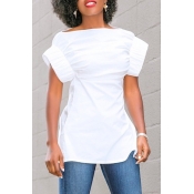 LovelyPolyester Casual Solid Short Sleeve T-shirt