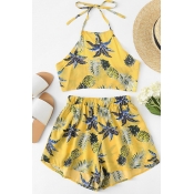 Lovely Sexy Halter Neck Pineapple Printed Yellow C
