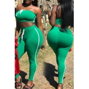 Lovely Casual Dew Shoulder Green Two-piece Pants S