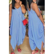Lovely Casual Striped Blue Blending One-piece Jump