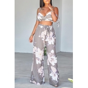 Lovely Sexy V Neck Printed Backless Two-piece Pant
