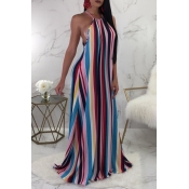 Lovely Euramerican Striped Floor Length Dress