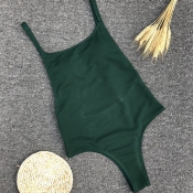 Lovely Sexy Backless Green One-piece Swimwear