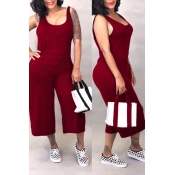 Lovely Casual Wine Red Cotton Blends Oen-piece Loo