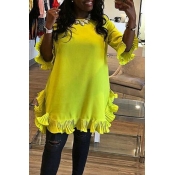 Lovely Trendy Falbala Yellow Chiffon Mini Dress