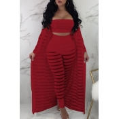 Lovely Sexy See-Through Red Cotton Three-piece Pan