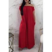 Lovely Euramerican Dew Shoulder Red One-piece Jump