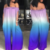 Lovely Casual Bateau Neck Rainbow Printed Purple O