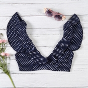 Lovely Casual V Neck Dots Printed Dark Blue Shirts