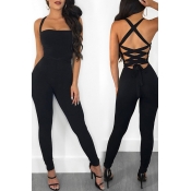 Lovely Sexy Backless Crossed Design Black One-piec