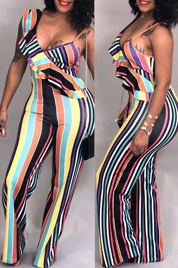 

Lovely Euramerican Striped Flounce Multi One-piece Jumpsuit