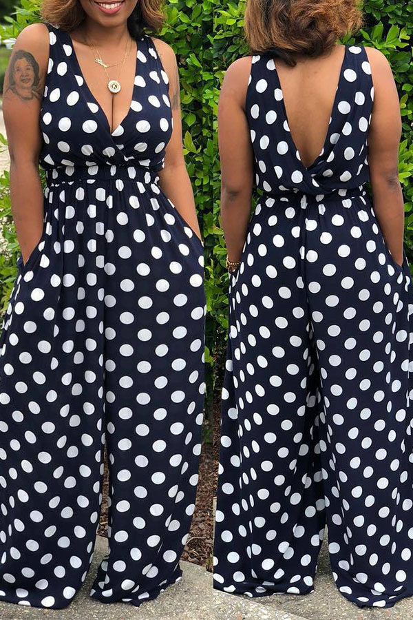 

Lovely Casual Dots Printed Black One-piece Jumpsuit