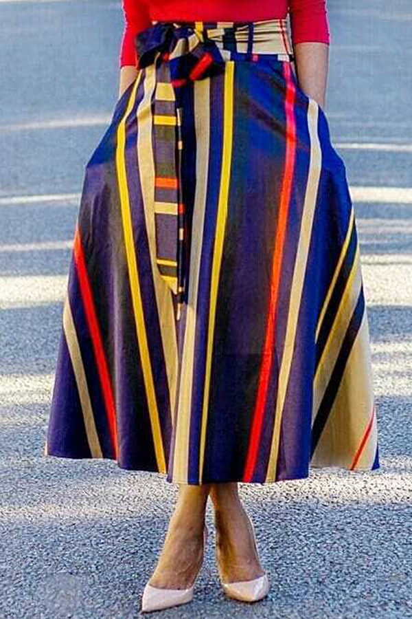 

Lovely Euramerican Striped Multicolor Ankle Length Skirts
