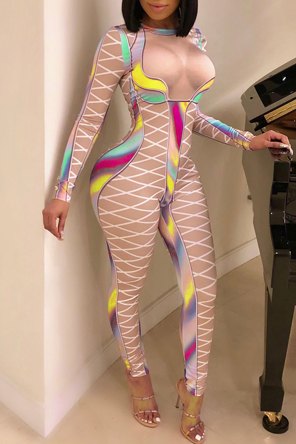 

Lovely Euramerican Printed Skinny Yellow One-piece Jumpsuit