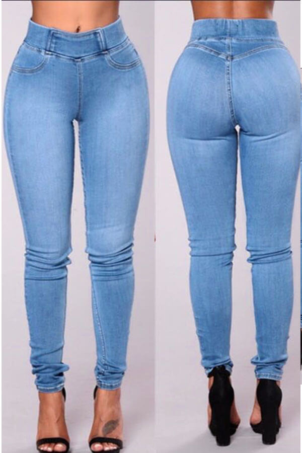 Lovely Casual High Waist Baby Blue Jeans_Jeans_Bottoms_LovelyWholesale ...