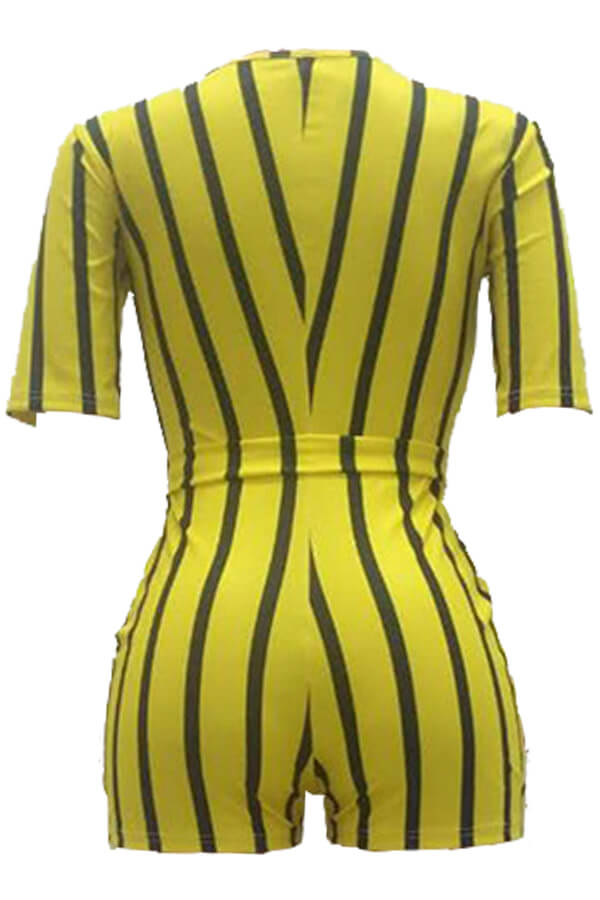 LW Casual Striped Yellow Twilled Satin One-piece Romper