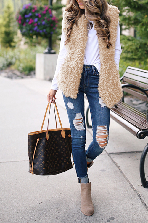 

Lovely Fashion Maomao Pocket Design Apricot Blending Waistcoats