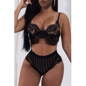 Lovely Sexy Hollow-out Lace Hem Black Two-piece Br