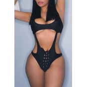 Lovely Sexy Hollow-out Black One-piece Swimwear