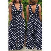 Lovely Casual Dots Printed Black One-piece Jumpsui
