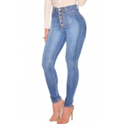 Lovely Casual High Waist Skinny Baby Blue Jeans