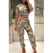 Lovely Fashion Floral Printed Multicolor Two-piece