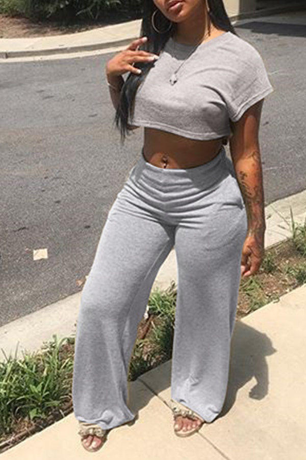 

Lovely Casual Loose Grey Blending Two-piece Pants Set